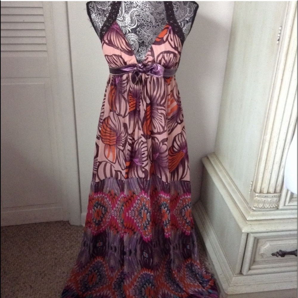 LYNDIA PROCANIX FLOWY PEACOCK MAXI DRESS 4